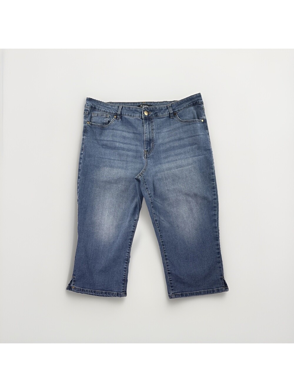 d.jeans Womens 18W Capri Medium Wash Stretch Denim Cropped Utility Pants Blue